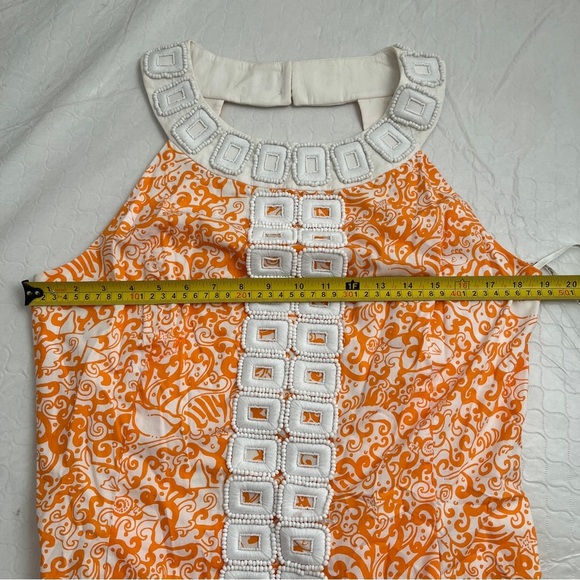 Lilly Pulitzer Jubilee Angie Harmon collab orange and white print beaded dress - Picture 6 of 10